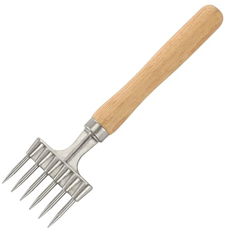 Ice Pick with Wooden Handle, 9 Inch x 2.4 Inch 6 Fork Silver Stainless Steel Ice Crusher for Ice Breaking at Home and Bar (6 Fork)