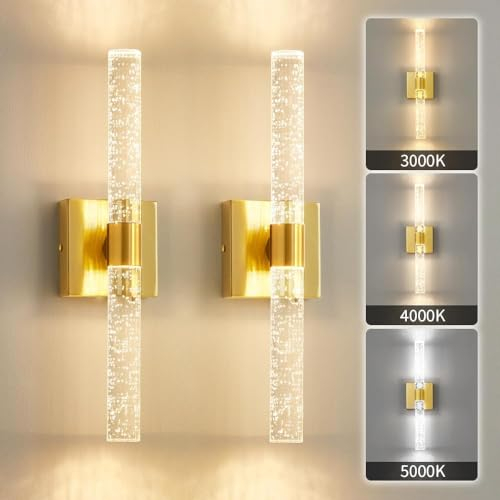 LED Wandleuchte Modern Kristall Wandlampe Innen Up and Down Leuchten Dimmbar Lichtfarbe 3000K/4000K/6000K Crystal Lampe Wand Bad Wandbeleuchtung Wohnzimmer Schlafzimmer Nachttischlampe,Gold,2 Piece