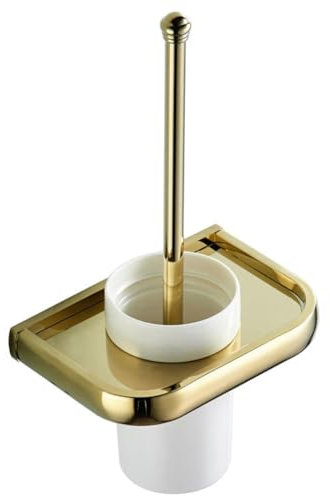Usopu Simple Gold Brass Toilet Brush Holder White Ceramic Wall Mounted