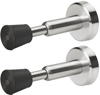 Homotek 2 Pack Spring Door Stoppers, Hydraulic Stainless Steel Wall Door Stops with Rubber Tip, 4 Inch Height Doorstops, Brushed Satin Nickel