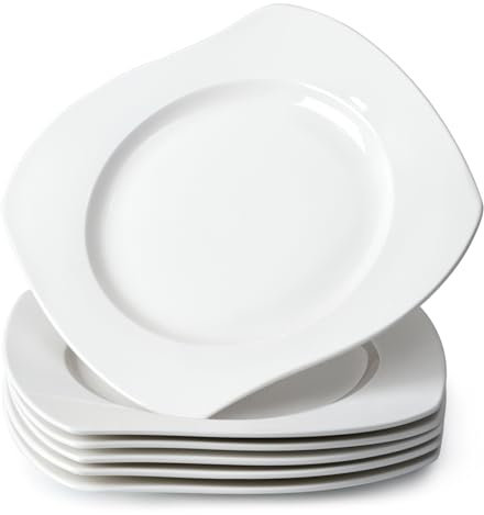 NUTRIUPS Assiettes plates irrégulières en céramique, blanches, 6 pièces, 25,4 cm, passe au micro-ondes et au lave-vaisselle