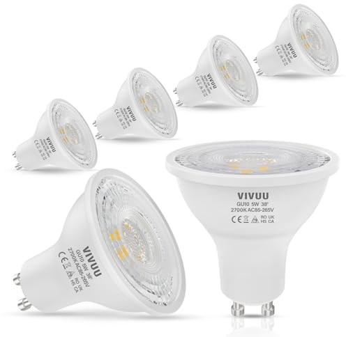 VIIVUU Ampoule GU10 LED-Ampoule LED GU10 5W, Ampoules GU10 LED Blanc Chaud Remplace les Lampes Halogènes 50W, Ampoule Spot LED GU10 Angle de diffusion 38°,Pour spots Encastrés, Plafonniers, 6 pièces