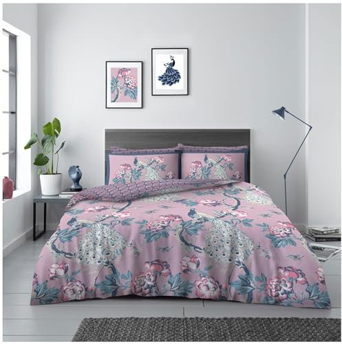 Lions Pink Bedding Sets - Paisley Floral King Size Duvet Cover Set with Matching Pillowcase, Reversible Blossom Quilt Covers, 3 Piece Poly Cotton, Easy Care, 230x220cm