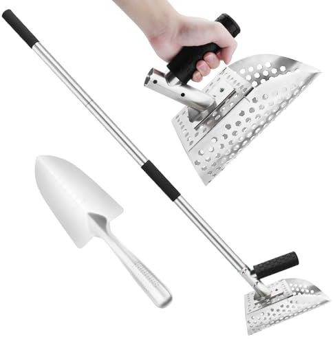 Paletta per Sabbia Inossidabile a Manico Lungo, Clessidra, Setaccio, Pala da Spiaggia per Raccolta Conchiglie, Accessori per Rilevatore in Acciaio