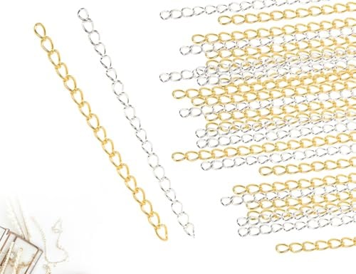 Lhbwhiz 200 Stück Kettenverlängerung,Armband Fußkettchen Verlängerungskette,Verlängerung kettenverschluss,Halskettenverlängerung,für DIY Schlüsselanhänger Schmuckherstellung(Gold und Silber,70 mm)