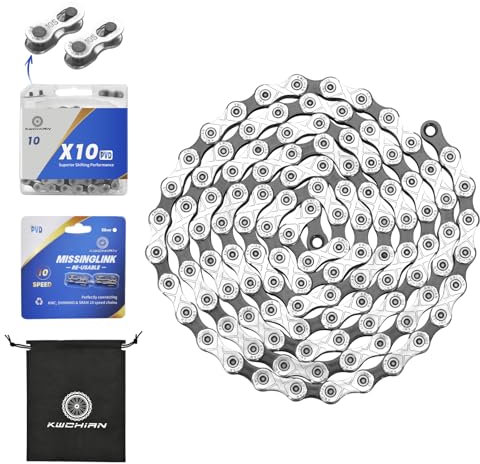 KWCHIAN Bike/E-Bike Chain Kit 8/9/10/11 Speed Chain - Road & Mountain Bicycle Chain for Shimano SRAM Campagnolo -Silver Black(Individually Packaged Quick Link(1 Set, 10 Speed Chain Kit)