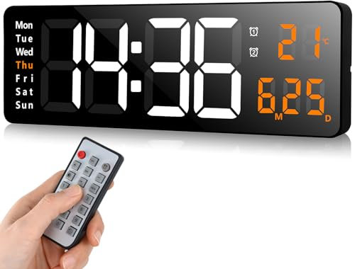 Fuloon Wanduhr Digital, 16 Zoll Digitale Wanduhr Groß LED Wand Uhr, Digital Wecker mit Fernbedienung, Timing- und Countdown, Datum, Woche, Temperatur, Digitaler Kalender für Schlafzimmer, Wohnzimmer