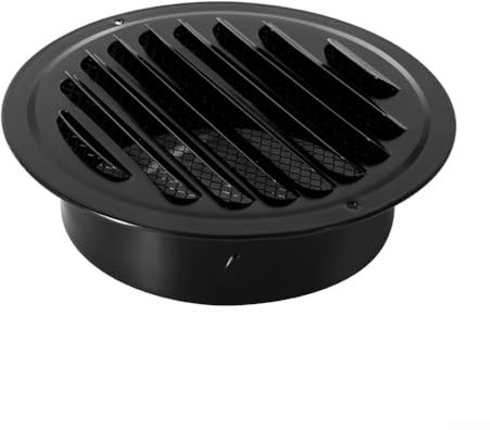 Griglia di ventilazione circolare, in acciaio inox, nera, rotonda, per tubo di scarico esterno, per montaggio a parete, montaggio a soffitto (80 mm)