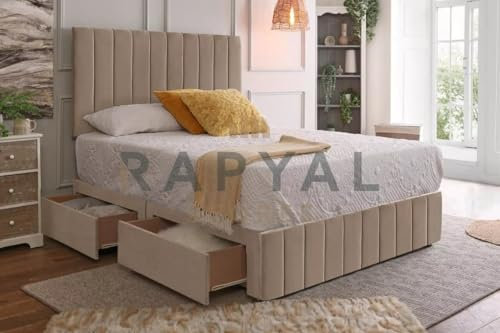 Fireplaces 4 Life Plush Vegas Divan Bed Set With Memory Sprung Mattress, 24 Headboard and Footboard (Beige, No Drawers, 4ft Small Double (120 x 190 cm))