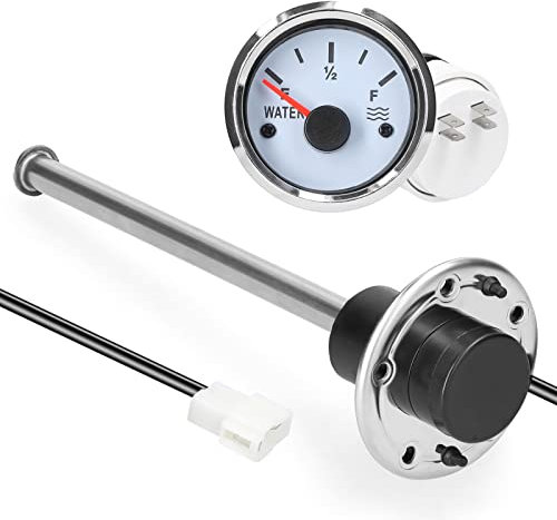 Hanzete 52mm Fuel Level Gauge 215mm Stainless Steel Fuel Level Sensor Water Level Gauge Meter 0-190ohm with Backlight for Car Truck Marine Boat 12 V