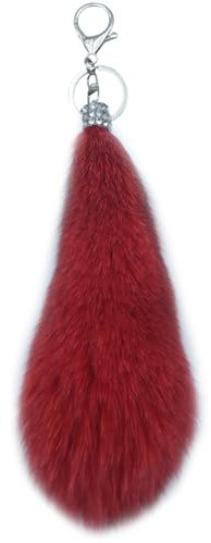 Xsclpomddy Fuchsschwanz Schlüsselanhänger Mini Pom Pom Schlüsselanhänger Glitzer Kristallstrass Taschen Rucksäcke Zubehör Charm Auto Schlüsselring,red