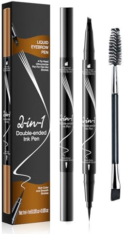 Augenbrauenstift Wasserfest, 2-in-1 Dual-Ended Microblading Eyebrow Pencil, Microblading-Augenbrauenstift, langanhaltend, wischfest, schnelltrocknend, flüssiger(Schwarz)