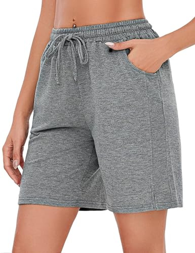 Leversic Women Casual Lounge Running Shorts High Waist Loose Fit Sweatpants Jogging Pants Drawstring Gym Shorts with Pockets(Light Grey,M)