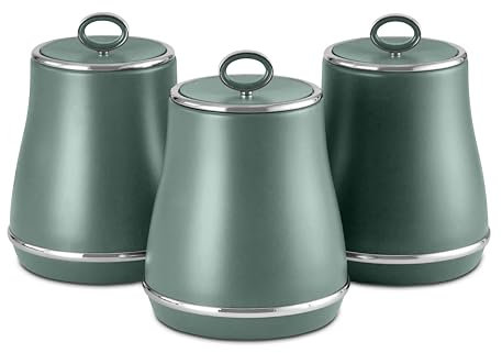 Tower T826176FOR Renaissance Set of 3 Storage Canisters for Coffee/Sugar/Tea & Other Loose Ingredients, 1.5L, Forest Green