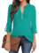Gemulate Womens Tops 3/4 Sleeve Half Zip Blouse for Women Plus Size V Neck Blouse Ladies Long Sleeve Cotton T Shirt Long Tops to Wear with Leggings Lake Green L