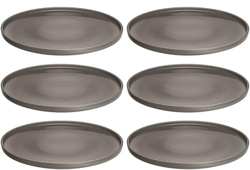 LEONARDO HOME Roma 027922 Lot de 6 assiettes plates, Ø 27 cm, passent au micro-ondes et au lave-vaisselle, empilables, en céramique pour 6 personnes, assiettes en faïence avec surface émaillée, taupe