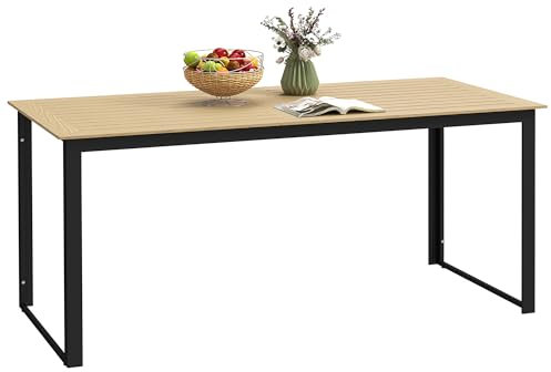 Outsunny Gartentisch Metall 175x78 cm Wetterfest Balkontisch mit Holzoptik, Lamellendesign Buffettisch Campingtisch für 6 Personen Terrassentisch Outdoor Esstisch für Garten, Terrasse Balkon Schwarz