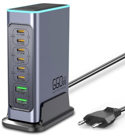 660W USB C Ladegerät Mehrfach, 8 Port GaN-Technologie Schnellladegerät PD 100W Ladestation Hub, USB Netzteil, kompatibel mit Laptop, MacBook/iPad/iPhone/Samsung