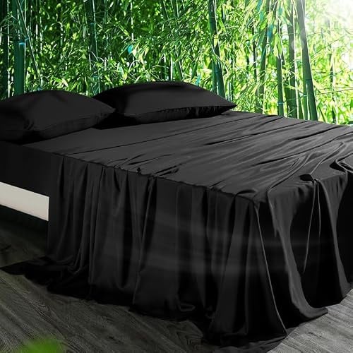 Gezu Bambus Kühlende Spannbettlaken 160x200 cm Schwarz Antibakteriell | Weich Spannbetttücher Boxspringbett Bettlaken Leintuch Spannbetttuch 160x200 für Hohe Matratze bis 15-30 cm,100% Bambus