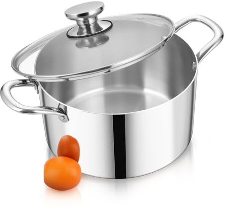Onader Kochtopf 26cm, 3-Lagen Edelstahl Topf Induktion mit Glasdeckel, 7,5L