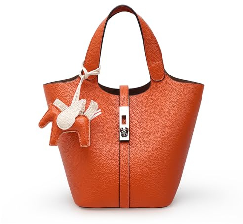 Kadynow Tragetasche für Damen, veganes Leder, Eimer-Geldbörse für Damen, Tragegriff oben, Handtasche, Schultertasche mit abnehmbarer kleiner Geldbörse, A22-orange rot, 7.87 x 9.84 x 6.29