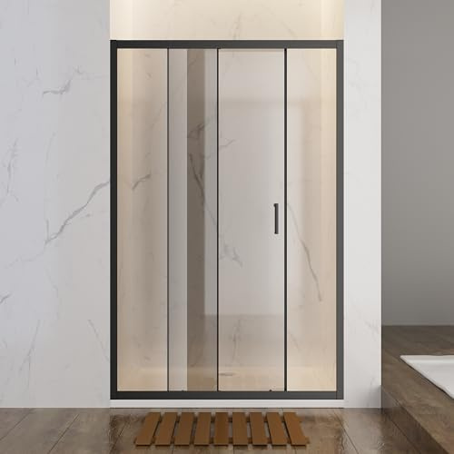 SONNI Cabina de ducha con puerta corredera Mate-Negro + Cristal tintado gris, Varias tallas 100/110/120 cm, Vidrio templado, Puerta de ducha de nicho, Puerta corredera de cristal 100x185 cm