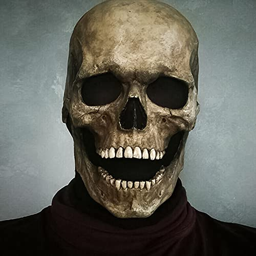FUFRE Halloween Totenkopf Maske, Gruselige Masken Mit Beweglichem Kiefer | Latex horror skelett maske, Realistische Vollkopf 3D Maske für Herren Damen, halloween party deko, Cosplay oder Mottoparty