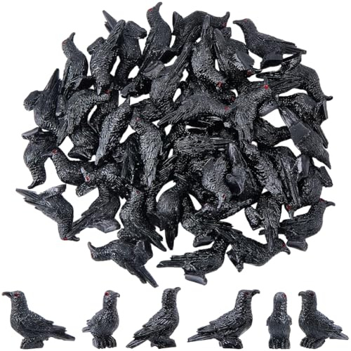 SOFPLATE 50 Stück Miniatur-Krähen Figuren Kleine Harzkrähen Mini Halloween Miniaturen Schwarze Gothic Gruselige Vögel Krähe Rabe Tierfiguren Dekorationen Für Mikrolandschaften Haus Tischdekorationen