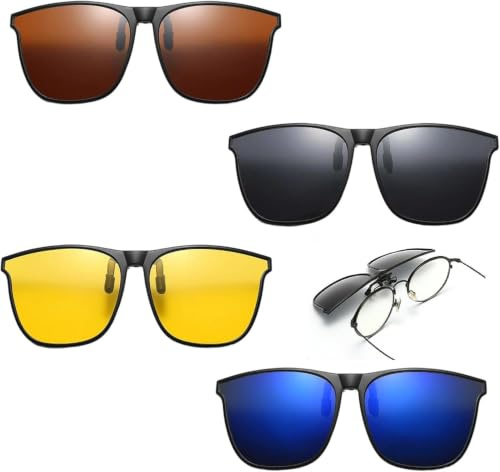 Dexpally 4 Pares Clip Gafas de Sol Polarizadas Clip Solar Gafas Clip on Sunglasses Flip Up Gafas de Sol Clip para Gafas Sol Polarizadoras para Pesca, Viajes, Ciclismo y Conducción