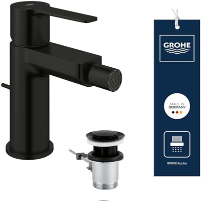 GROHE Lineare, Bidetarmatur, wassersparend (WC Dusche für die Toilette im Bad, Kugelgelenk-Mousseur, mit Zugstangen-Ablauf, 15cm hoch, mit 3in1 Werkzeug), mattschwarz, 338482431