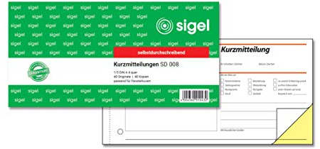 SIGEL SD008 Kurzmitteilungsblock 1/3 A4 quer, 2x40 Blatt, selbstdurchschreibend, 1 Stück, aus nachhaltigem Papier