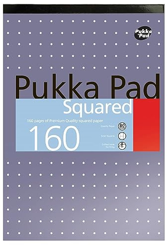 Pukka Pad-Notizblock, DIN-A4, kariert, 5 mm, 80 g/m², 160 Blatt Originalverpackung