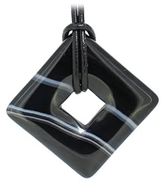 Budawi® - schwarzer Achat Square Donut Anhänger Kettenanhänger mit Lederband