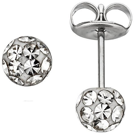Paar Ohrstecker Stecker Kugel 4,1mm mit Swarovski-Elements weiß Edelstahl Damen