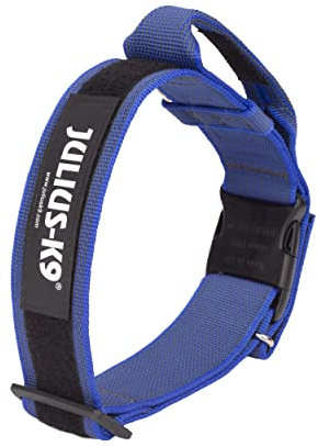 JULIUS K-9 200HA-K-B-2015 Color & Gray series- K9-Halsband mit Haltegriff, Sicherheitsverschluss und Logo und Sicherheitsverschluss, 50 mm*49-70 cm, verstellbar, blau-grau, 50 mm (49-70 cm)