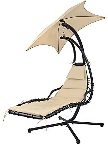 Hängesessel Gartensessel Relaxsessel Sessel mit Sonnendach Orlando beige