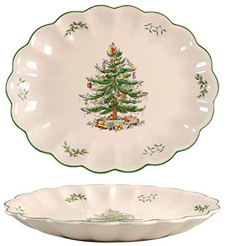 Spode Ovale Schale mit geriffeltem Weihnachtsbaum
