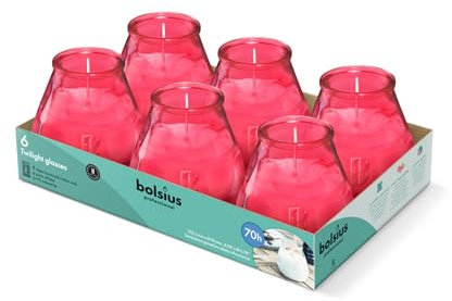Bolsius – Outdoorkerzen - 6 Stück - Im Glass - Fuchsie - Brenndauer 70 Stunden - Ohne Palmöl - sauberes Abbrennen - Baumwolldocht