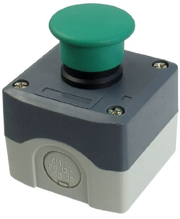 sourcing map Interruptor de botón pulsador de seta verde momentáneo SPST de carcasa de plástico gris 240V 3A