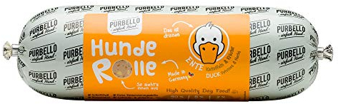PURBELLO Hunde-Rolle Ente mit Kartoffel & Kräutern - Monoprotein Hundefutter mit hohem Fleischanteil - Nassfutter für Hunde - Hundewurst schnittfest & getreidefrei - 8 x 800 g