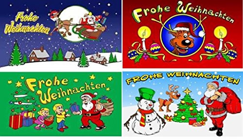 4er Set Weihnacht Fahnen, jeweils 1,50x0,90mm mit 2 Ösen, ideal zur Deko SET 1