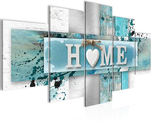 Runa Art Wandbilder Home Herz 5 Teilig Bild auf Vlies Leinwand Deko Wohnzimmer Vintage Blau Grau 504552a
