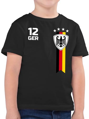 Kinder T-Shirt Jungen - Fußball EM - WM Fan Deutschland - 128 (7/8 Jahre) - Schwarz - Germany Football Jersey Europameisterschaft 2024 Tshirt Fussball German Shirt deutschlandtrikot fußballtrikot