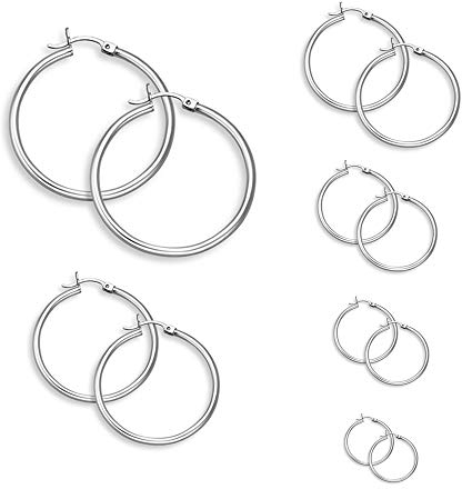 6 Paare edelstahl ohrringe damen silber ohrschmuck set 15MM-60MM Rund Groß Hängend ohrringe silber creolen 6 Größen