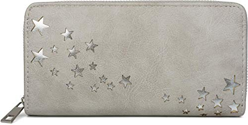 styleBREAKER Damen Portemonnaie mit Metallic Stern Cut-Outs, Reißverschluss, Geldbörse 02040115, Farbe:Hellgrau