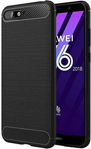 ebestStar - Hülle für Huawei Y6 2018, Silikon Handyhülle Cover, Carbon Fiber Texture Schutzhülle, Schwarz