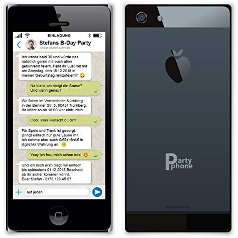 30 x Geburtstag Einladungskarten individuell mit Ihrem Foto und Text DIN Lang 210 x 98 mm mit abgerundeten Ecken - Messenger Chat