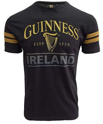 Guinness Schwarz Deep Tan Tape T-Shirt mit Harfe und Irland Text Design | Lässiges stilvolles Baumwolle Tee Shirt Top für Herren (M)