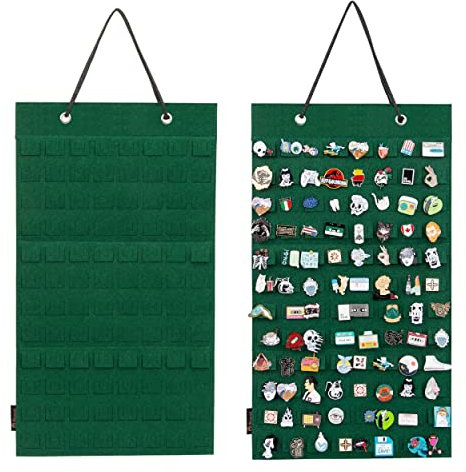 PACMAXI Broschen-Organizer zum Aufhängen, Aufbewahrungsbox, für bis zu 96 Stecknadeln (ohne Zubehör) (S-96 Steckplätze, grün)