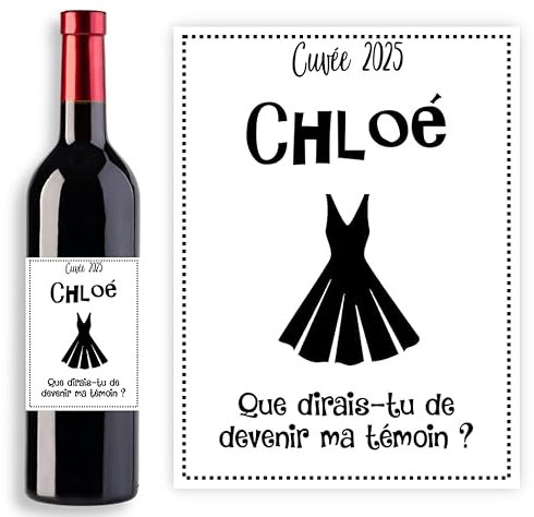 Étiquette personnalisable pour bouteille vin ou de champagne - Demande originale future témoin de mariage (Témoin femme)